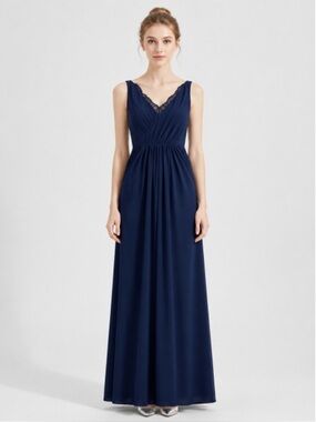 Jenny Yoo JY507MI Navy Lace Full-Length Bridesmaid Evening Dress Size 14